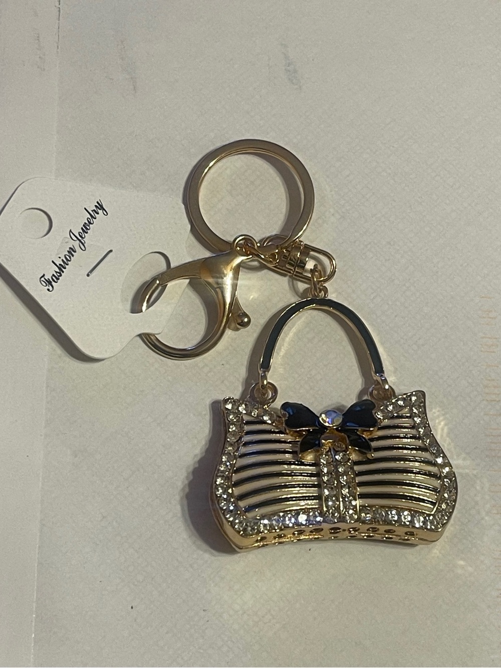 Rhinestone Handbag Shaped Purse Charm Keychain Chic Features black bow design